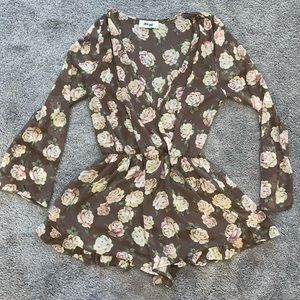 Brown Floral Romper — Hippie Love — size L